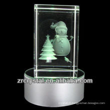 K9 3D Laser Snowman Etched Crystal with LED colorful